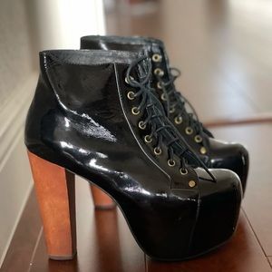 Jeffrey Campbell high heel black patent boots